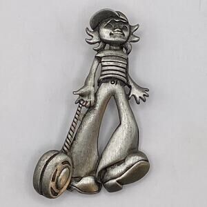 Vintage Signed JJ Jonette Jewelry Boy Girl Kid Playing Yo-Yo Pewter Pin Brooch